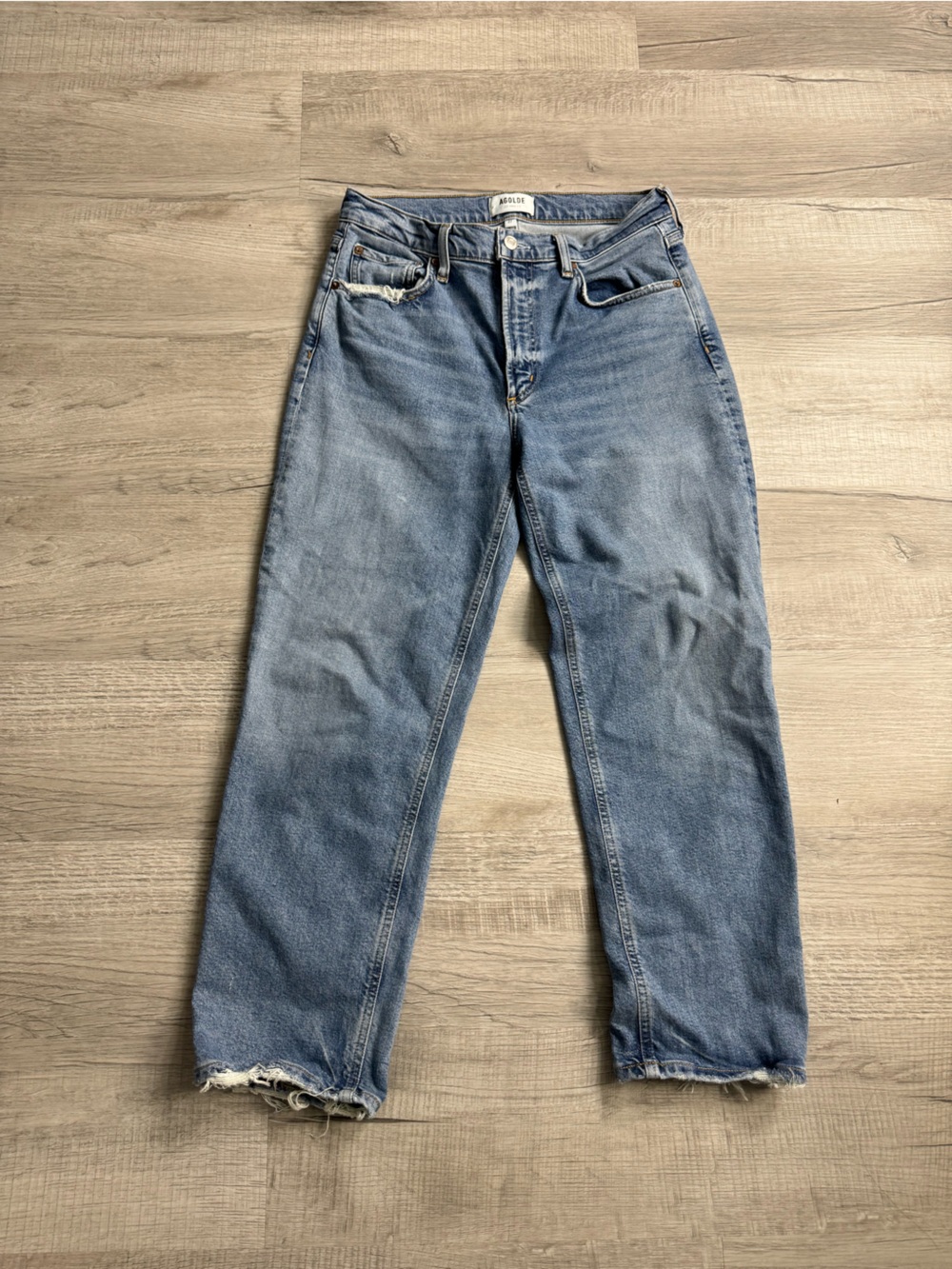 AGOLDE High Rise Distressed Straight Leg Jeans Size 27 Light Wash - Picture 2 of 8